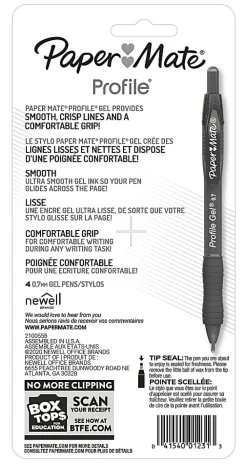 Paper Mate Gel Pen, Profile Retractable Pen, 0.7mm, Blue, 4 Count