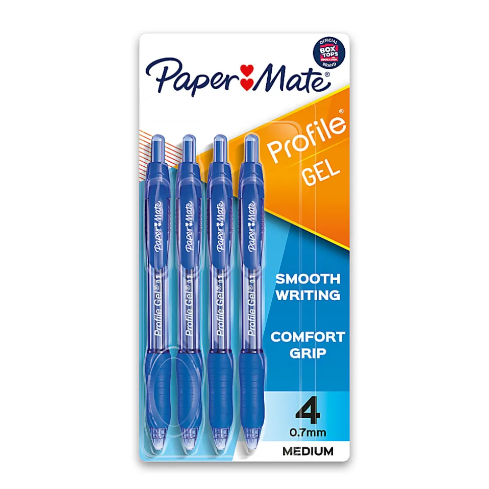 Paper Mate Gel Pen, Profile Retractable Pen, 0.7mm, Blue, 4 Count