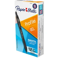 Paper Mate Gel Pen, Profile Retractable Pen, 1.0mm, Black, 12 Count