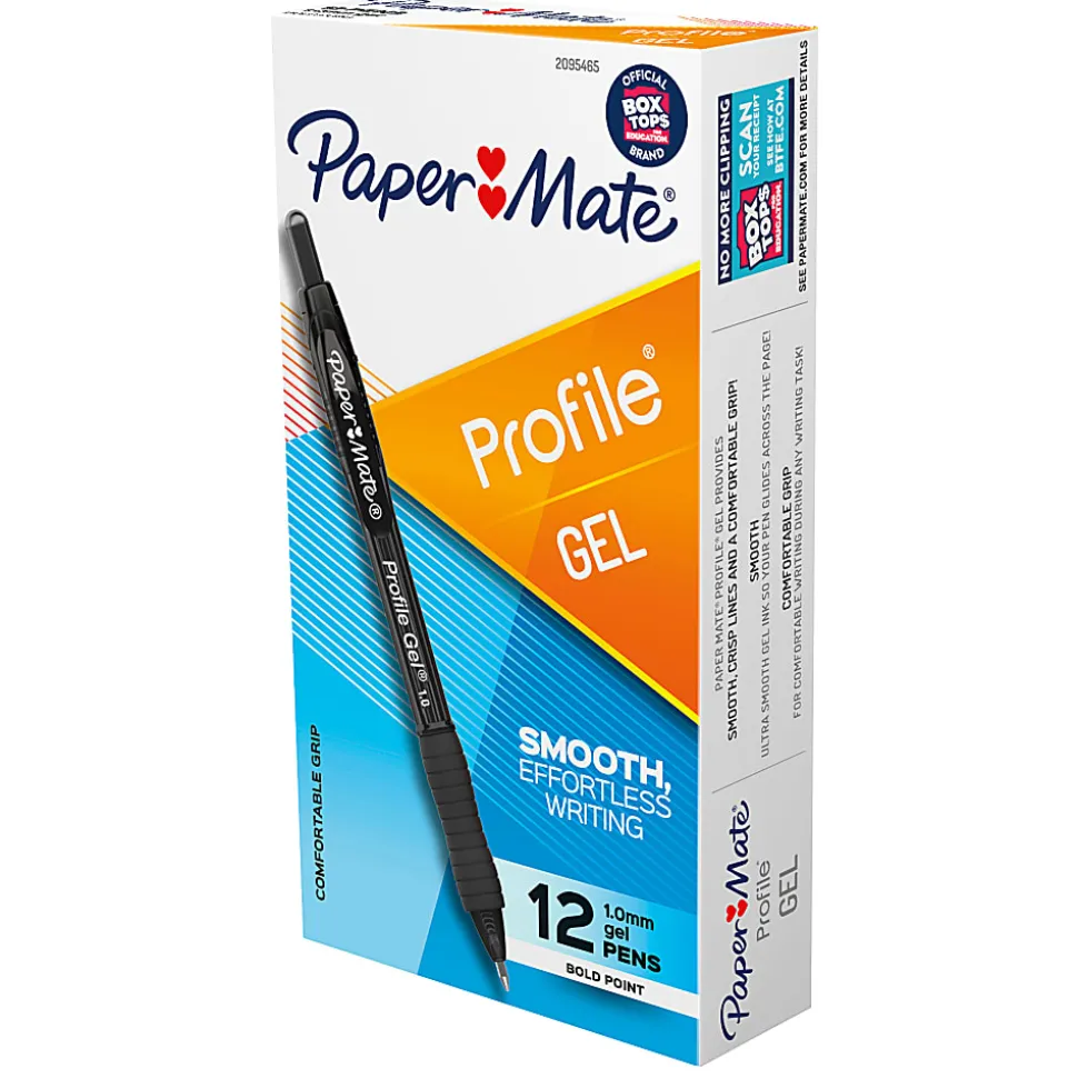 Paper Mate Gel Pen, Profile Retractable Pen, 1.0mm, Black, 12 Count