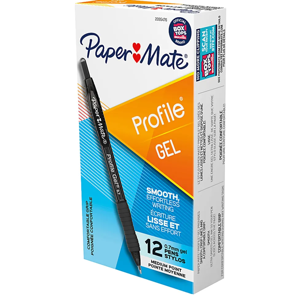 Paper Mate Gel Pen, Profile Retractable Pen, 0.7mm, Black, 12 Count