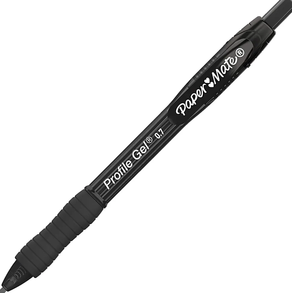Paper Mate Gel Pen, Profile Retractable Pen, 0.7mm, Black, 12 Count