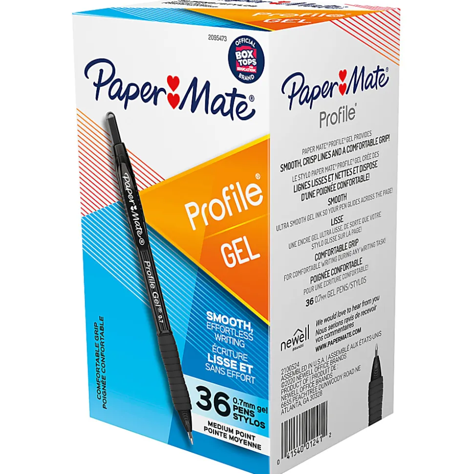 Paper Mate Gel Pen, Profile Retractable Pen, 0.7mm, Black, 36 Count
