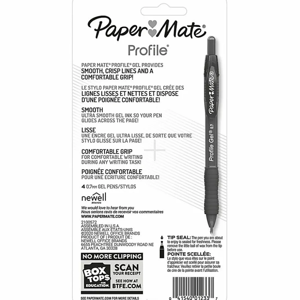 Paper Mate Gel Pen, Profile Retractable Pen, 0.7mm, Assorted, 4 Count