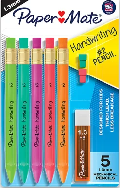 Paper Mate® Handwriting Mechanical Pencil Set, #2 Lead, 1.3 mm, Assorted Colors, Pack Of 5 Pencils