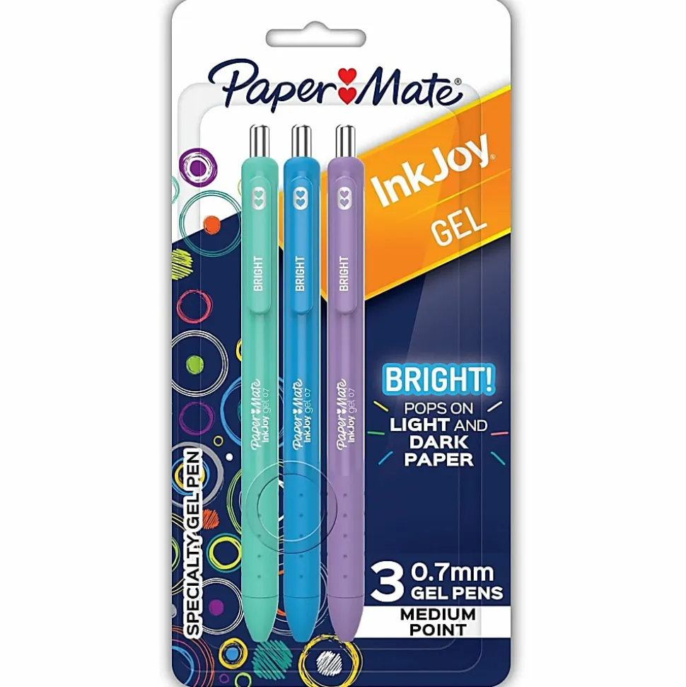 Paper Mate Inkjoy Bright Gel Pens, 0.7mm, Medium Point, Assorted 3 Pack