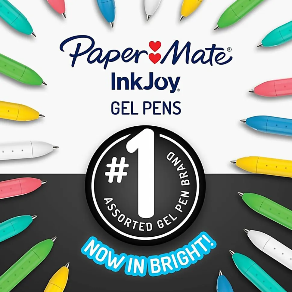 Paper Mate InkJoy Bright Pens, Gel Pens, Medium Point (0.7mm), Retractable, Assorted Brighter Colors, 10 Count