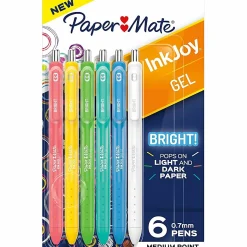 Paper Mate InkJoy Bright Retractable Gel Pens, Medium Point, 0.7 mm, Assorted Barrels, Assorted Ink, Pack Of 6 Pens