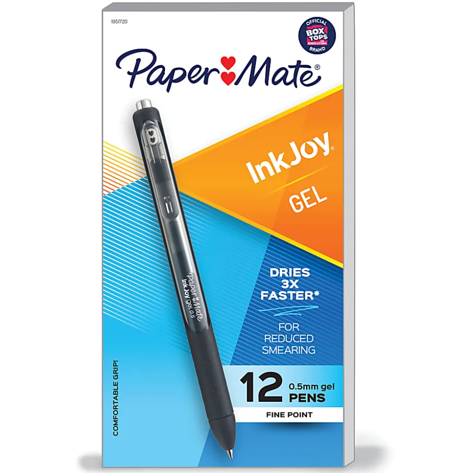 Paper Mate® InkJoy® Gel Pens, Fine Point, 0.5 mm, Black Barrel, Black Ink, Pack Of 12