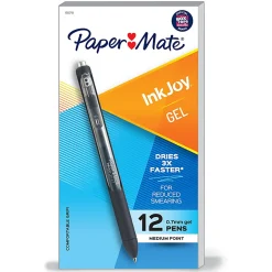 Paper Mate® InkJoy® Gel Pens, Medium Point, 0.7 mm, Black Barrel, Black Ink, Pack Of 12