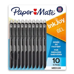 Paper Mate® InkJoy® Gel Pens, Medium Point, 0.7 mm, Black Barrel, Black Ink, Pack Of 10