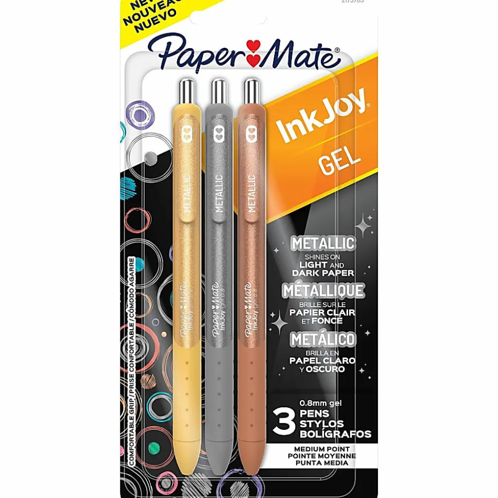 Paper Mate InkJoy Gel Pens, Metallic Pens, Retractable, Medium Point (0.8mm) Assorted Colors, 3 Count