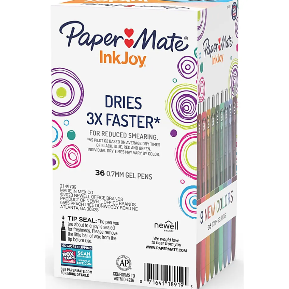 Paper Mate® InkJoy Gel Pens, Pack Of 36, Medium Point, 0.7 mm, Assorted Colors