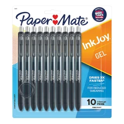 Paper Mate® InkJoy® Retractable Gel Pens, Fine Point, 0.5 mm, Black Barrel, Black Ink, Pack Of 10