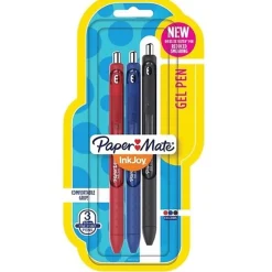 Paper Mate® InkJoy™ Retractable Gel Pens, Medium Point, 0.7 mm, Black Barrels, Black Ink, Pack Of 3