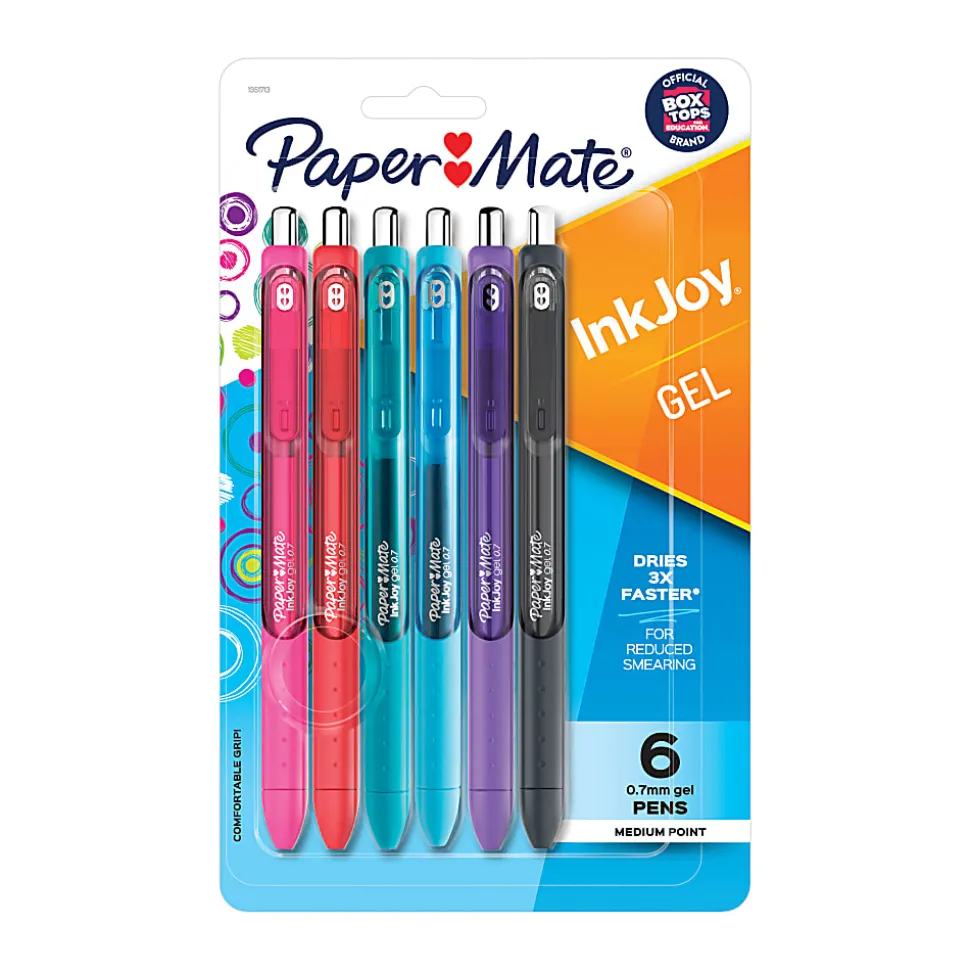 Paper Mate® InkJoy™ Retractable Gel Pens, Medium Point, 0.7 mm, Assorted Barrel Colors, Assorted Ink Colors, Pack Of 6