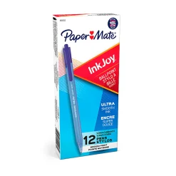 Paper Mate® InkJoy 100 RT Pens, Medium Point, 1.0 mm, Translucent Blue Barrels, Blue Ink, Pack Of 12
