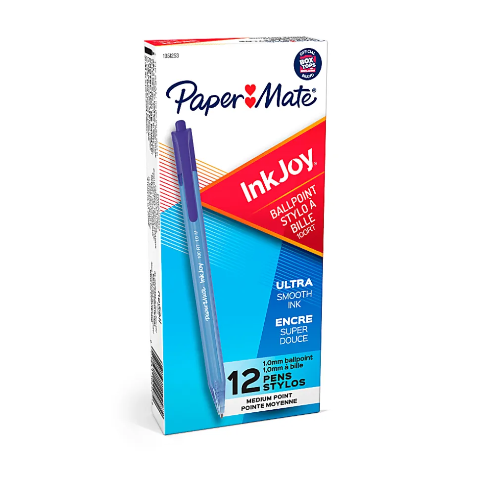 Paper Mate® InkJoy 100 RT Pens, Medium Point, 1.0 mm, Translucent Blue Barrels, Blue Ink, Pack Of 12