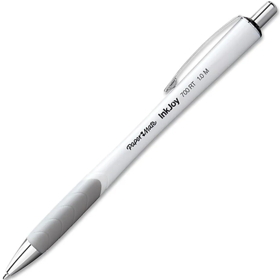 Paper Mate® InkJoy™ 700RT Retractable Ballpoint Pens, Medium Point, 1.0 mm, White Barrels, Black Ink, Pack Of 12