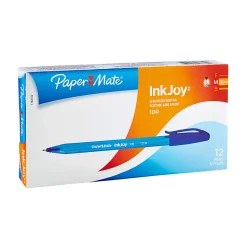 Paper Mate® InkJoy 100 Stick Pens, Medium Point, 1.0 mm, Translucent Blue Barrels, Blue Ink, Pack Of 12 Pens