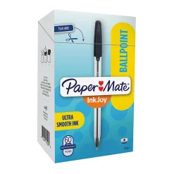 Paper Mate® InkJoy 50ST Stick Ballpoint Pens, Medium Point, 1.0 mm, Clear Barrels, Black Ink, Box of 60