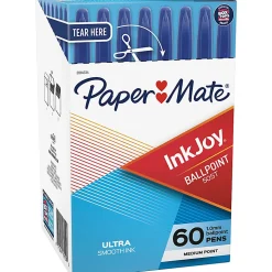 Paper Mate® InkJoy 50ST Stick Ballpoint Pens, Medium Point, 1.0 mm, Clear Barrels, Blue Ink, Box of 60