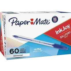 Paper Mate® InkJoy 50ST Stick Ballpoint Pens, Medium Point, 1.0 mm, Clear Barrels, Blue Ink, Box of 60