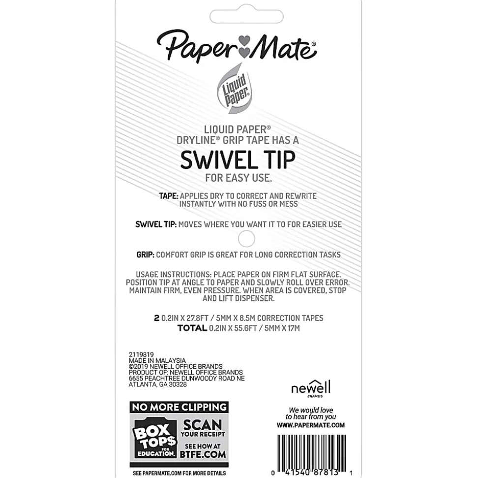 Paper Mate® Liquid Paper® DryLine® Clips, 1 Line x 335", Blue/Purple, Pack Of 2