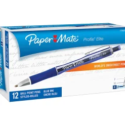 Paper MateĀ® ProfileĀ® Elite Retractable Ballpoint Pens, Bold Point, 1.4 mm, Blue Barrel, Blue Ink, Pack Of 12