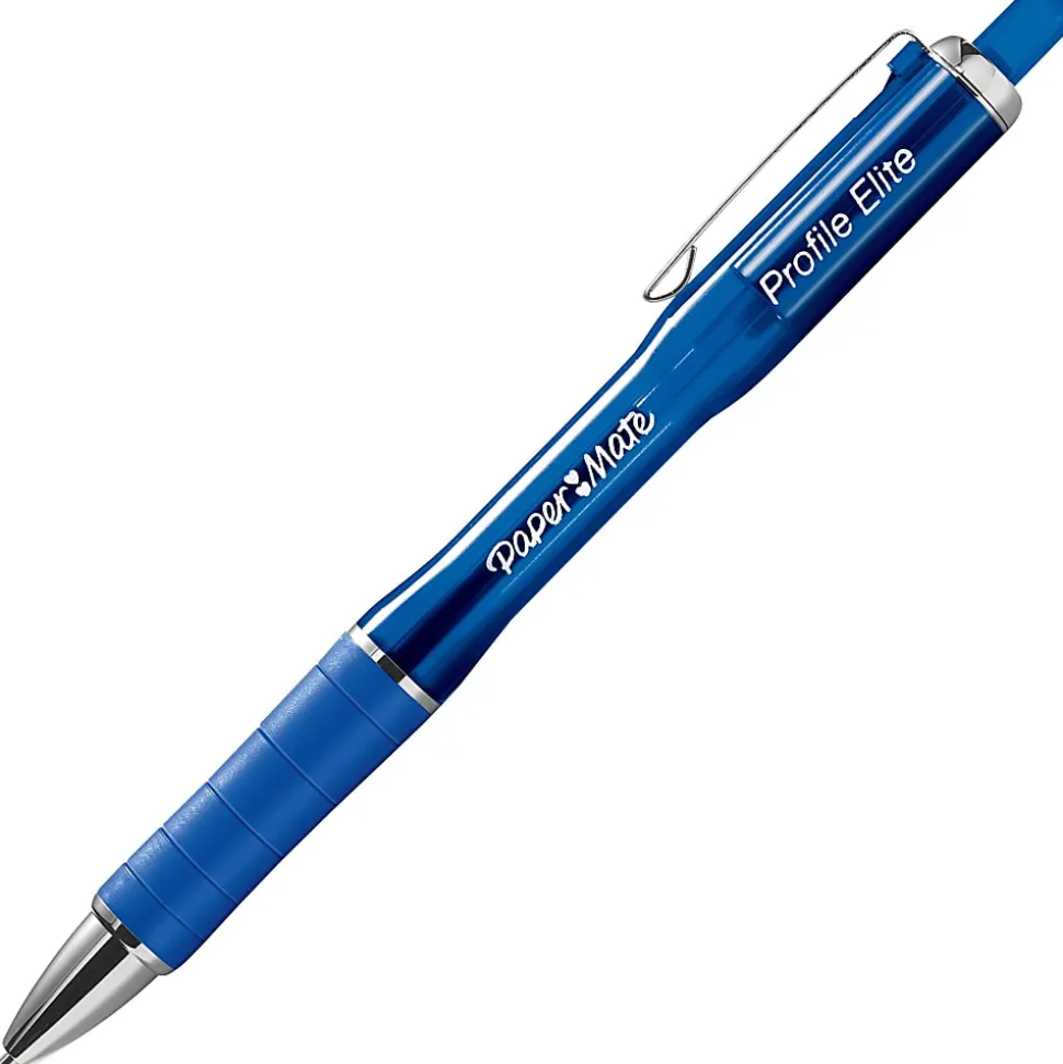 Paper Mate® Profile® Elite Retractable Ballpoint Pens, Bold Point, 1.4 mm, Blue Barrel, Blue Ink, Pack Of 12