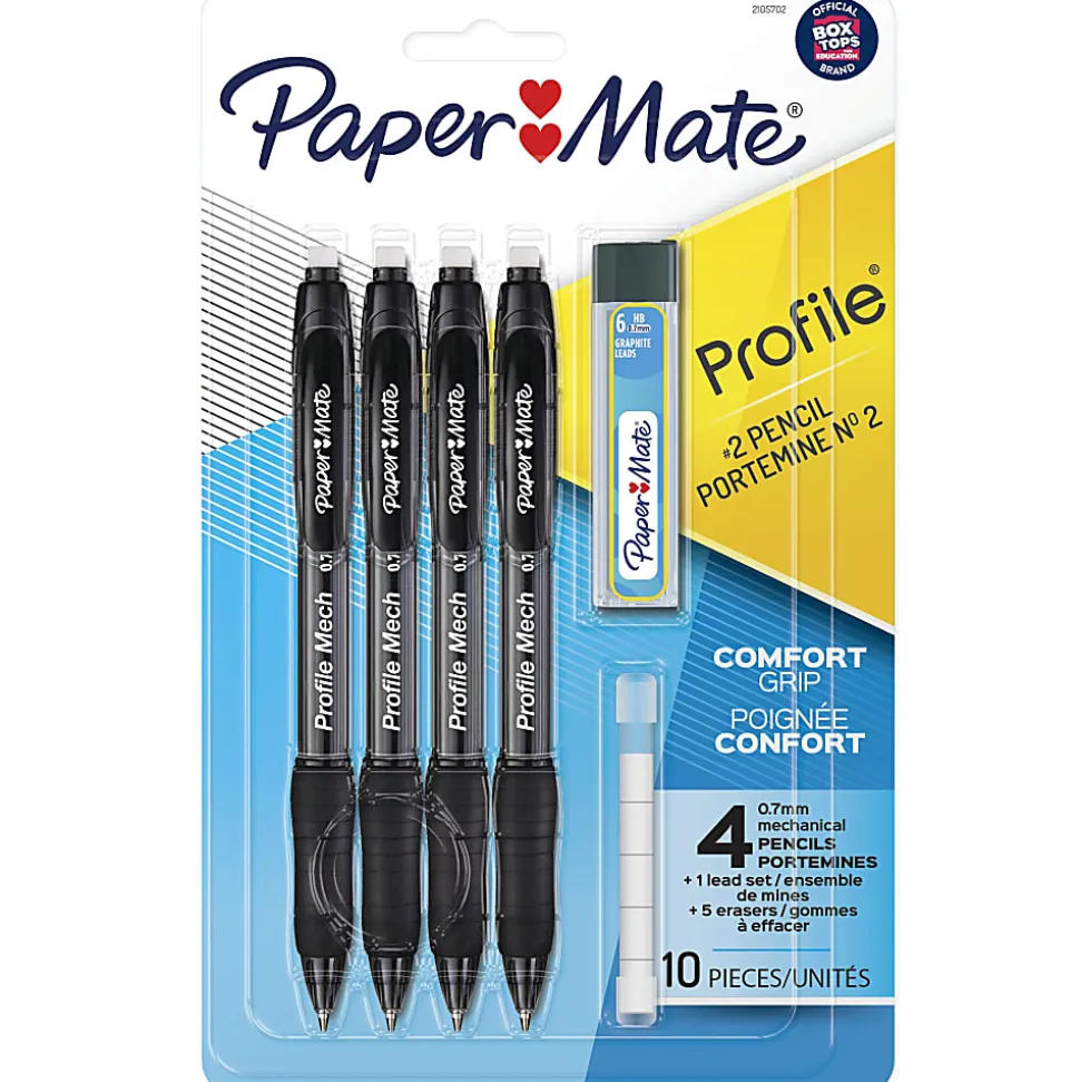 Paper Mate Profile Mechanical Pencils, 0.7 mm, HB #2 Lead, Black Barrel, Pack Of 4 Pencils