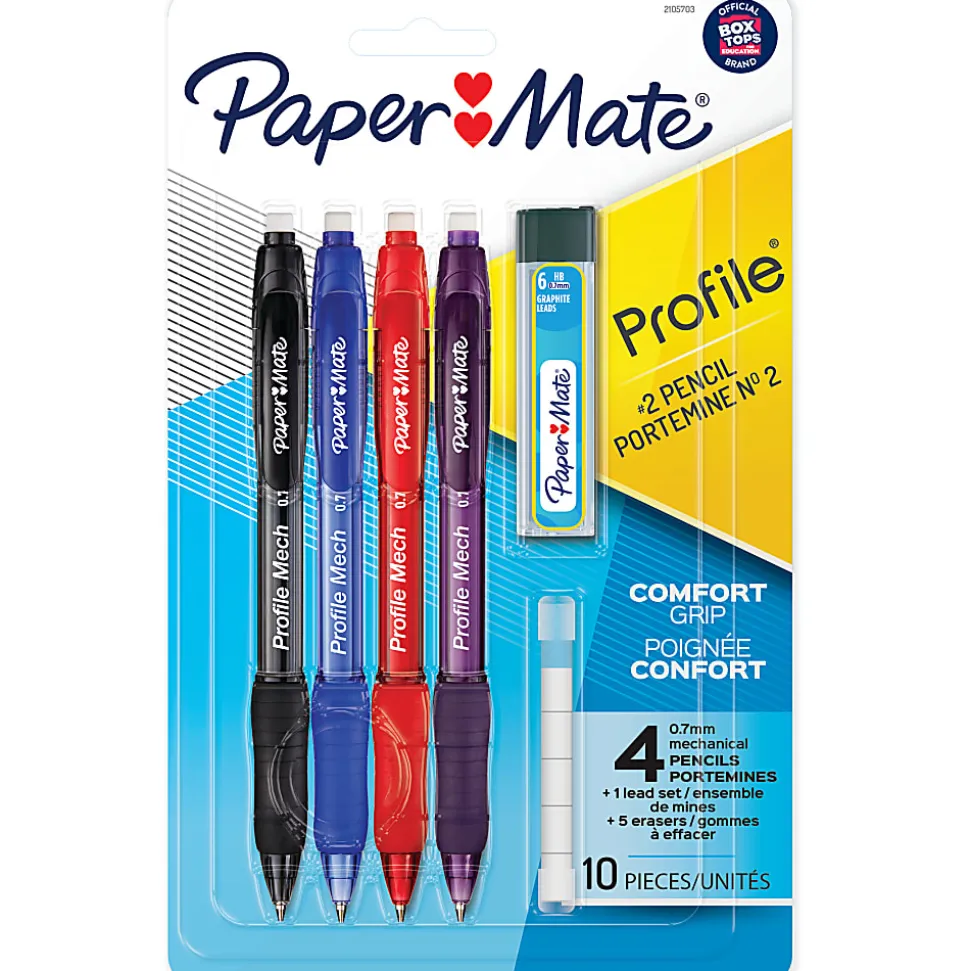 Paper Mate Profile Mechanical Pencils, 0.7 mm, HB #2 Lead, Assorted Barrel Colors, Pack Of 4 Pencils