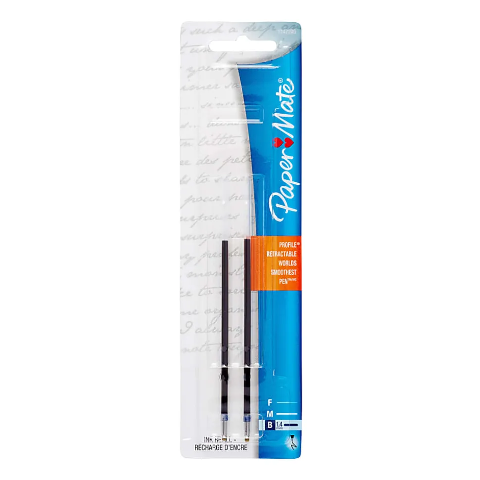 Paper Mate® Profile Retractable Ballpoint Pen Refills, Black, Pack Of 2 Refills