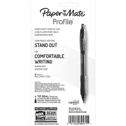Paper Mate® Profile™ Retractable Ballpoint Pens, Bold Point, 1.4 mm, Translucent Barrel, Black Ink, Pack Of 4 Pens