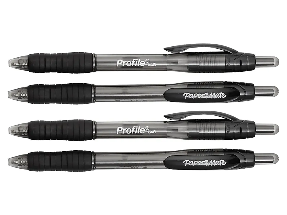 Paper Mate® Profile™ Retractable Ballpoint Pens, Bold Point, 1.4 mm, Translucent Barrel, Black Ink, Pack Of 4 Pens