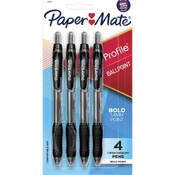Paper Mate® Profile™ Retractable Ballpoint Pens, Bold Point, 1.4 mm, Translucent Barrel, Black Ink, Pack Of 4 Pens