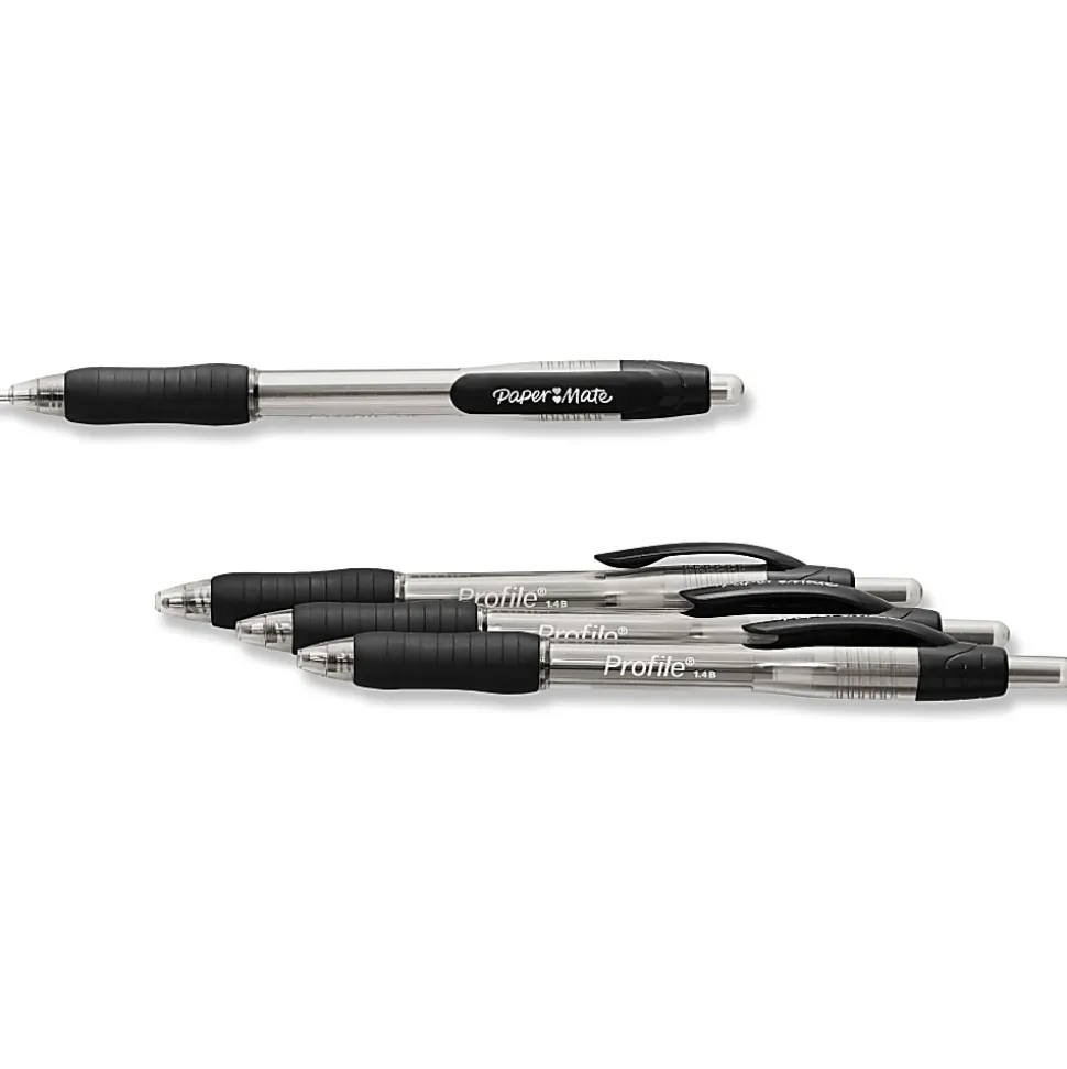 Paper Mate® Profile™ Retractable Ballpoint Pens, Bold Point, 1.4 mm, Translucent Barrel, Black Ink, Pack Of 4 Pens