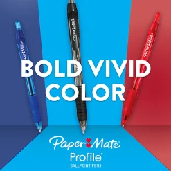 Paper Mate® Profile⢠Retractable Ballpoint Pens, Bold Point, 1.4 mm, Translucent Barrel, Red Ink, Pack Of 12