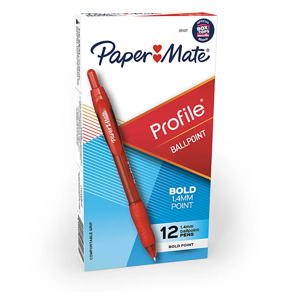 Paper Mate® Profile™ Retractable Ballpoint Pens, Bold Point, 1.4 mm, Translucent Barrel, Red Ink, Pack Of 12