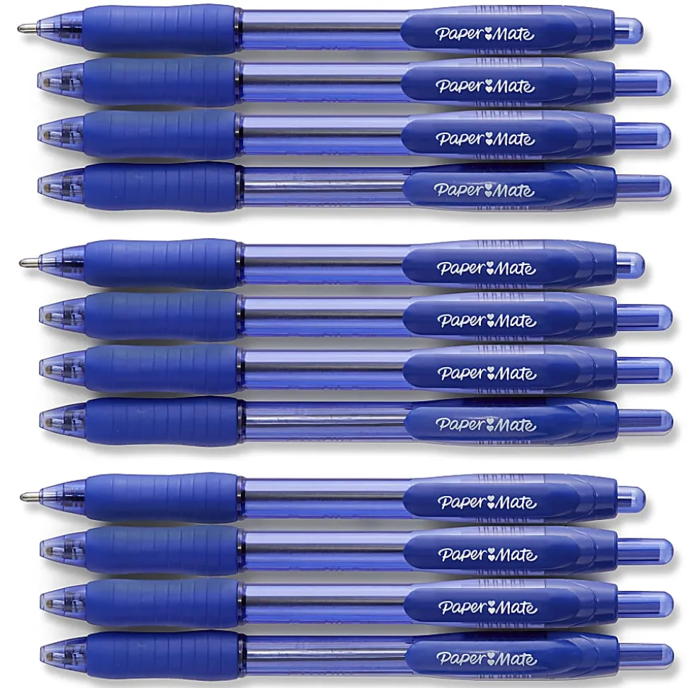 Paper Mate® Profile™ Retractable Ballpoint Pens, Bold Point, 1.4 mm, Translucent Barrel, Blue Ink, Pack Of 12