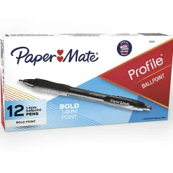 Paper Mate® Profile⢠Retractable Ballpoint Pens, Bold Point, 1.4 mm, Translucent Black Barrel, Black Ink, Pack Of 12