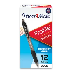 Paper Mate® Profile™ Retractable Ballpoint Pens, Bold Point, 1.4 mm, Translucent Black Barrel, Black Ink, Pack Of 12