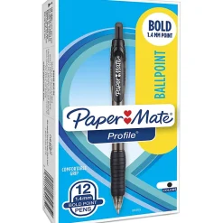 Paper Mate® Profile™ Retractable Ballpoint Pens, Bold Point, 1.4 mm, Translucent Black Barrel, Black Ink, Pack Of 12