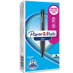 Paper MateĀ® Retractable Gel Pens, Medium Point, 0.7 mm, Black Barrel, Black Ink, Pack Of 12