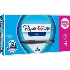 Paper Mate® Retractable Gel Pens, Medium Point, 0.7 mm, Black Barrel, Black Ink, Pack Of 12