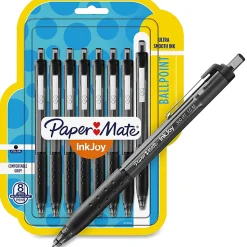 Paper Mate® 300RT Effortless Glide Ballpoint Pens, Medium Point, 1.0 mm, Transparent Barrels, Black Ink, 8 Count