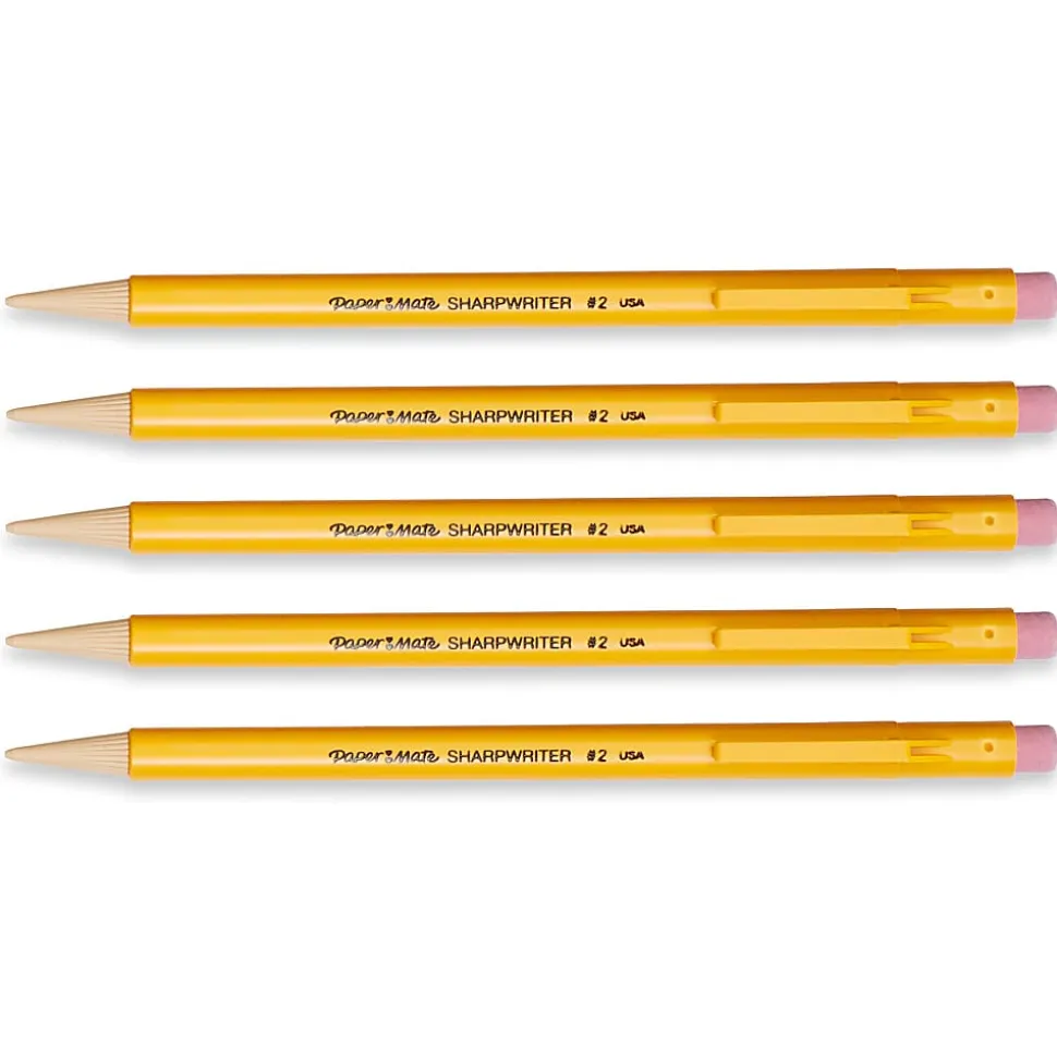 Paper Mate® SharpWriter® Mechanical Pencils, 0.7 mm, Yellow Barrel, Pack Of 5 Pencils