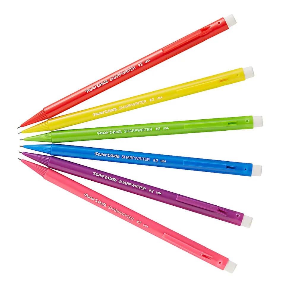 Paper Mate® Sharpwriter Mechanical Pencils, #2 Lead, 0.7 mm, Assorted Barrel Colors, Pack Of 6