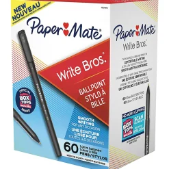 Paper Mate® Write Bros. Ballpoint Stick Pens, Medium Point, 1.0mm, Black Barrel, Black Ink, Pack Of 60