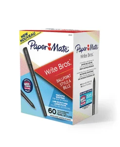 Paper Mate® Write Bros. Ballpoint Stick Pens, Medium Point, 1.0mm, Black Barrel, Black Ink, Pack Of 60
